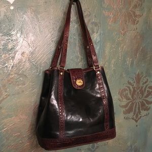 BRAHMIN vintage black and brown croc shoulder bag